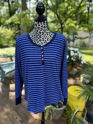 Top de pijama Nautica para mujer L microfleece a rayas elástico Henley Jersey azul LEER Foto 1 de 4