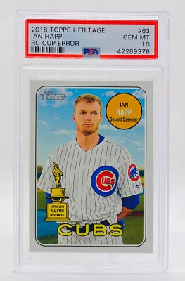 2018 Topps Heritage IAN HAPP Error 1969 Rookie/RC Cup SSP Cubs #63 PSA 10 - Image 1 of 2