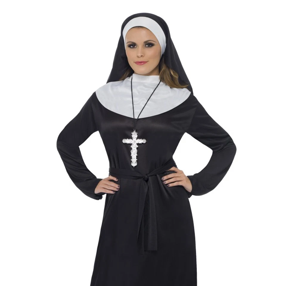 Vestido de fantasía adornado aspecto de metal cruz colgante monja sacerdote vicario Madonna de Smiffys Foto 1 de 1