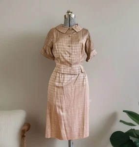 Vintage 1940s Satin 2-Piece Dress with Pencil Skirt and Peplum Top Women’s Suit - Picture 1 of 11