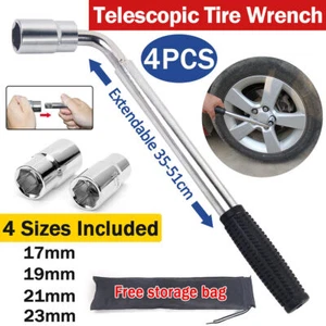 Extendable Car Wheel Brace Heavy Duty Nut Lug Wrench Sockets 17/19mm & 21/23mm - Picture 1 of 11