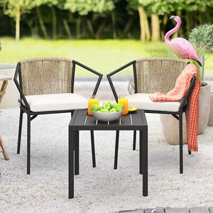 3 Piece Patio Bistro Set Outdoor Rattan Wicker Stackable Chair with Coffee Table - Picture 1 of 10