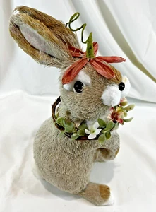 Sisal Straw 12" Tall Bunny Rabbit w/ Flowers Easter Spring Home Decor - Picture 1 of 6