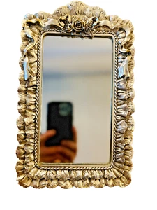 Hollywood Regency Style Ornate Floral Tabletop Mirror Silver Rose Glam Easel - Picture 1 of 12