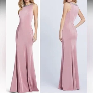 Ieena for Mac Duggal Pink Embellished Crystal Neck Trumpet Long Maxi Gown Size 6 - Picture 1 of 16