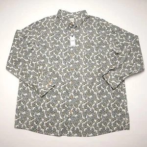 Dillard's Rowm Men's Long-Sleeve Shirt 3XT Green Blue Leaf Print 100% Cotton NWT - Picture 1 of 12
