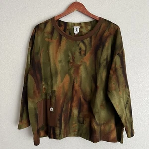 Yasuko Damen Batik Langarm Tunika Oberteil Größe M/L grün/braun - Bild 1 von 6