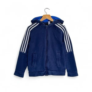 Adidas three stripe navy full zip hoodie age 9-10 years - Picture 1 of 6