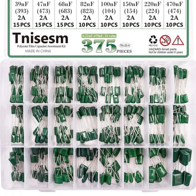 375 шт. 24 ценных металлизированных майларовых полиэфирных пленочных конденсаторов в ассортименте набор инструментов - Изображение 1 из 4