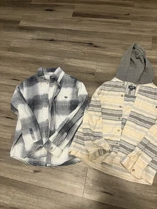 Billabong Boy Baja Stripe Hooded Flannel Long Sleeve Button Up Shirt Sz Large/14 - Picture 1 of 5
