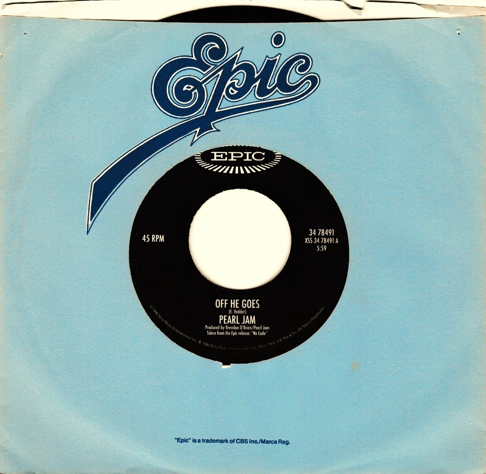 PEARL JAM   OFF HE GOES    1996 45 WITH FACTORY SLEEVE      EDDIE VEDDER - Image 1 of 1