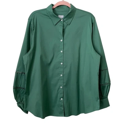 Chicos Top 女式 3 US XL 绿色府绸 3/4 杆袖钩针编织学院风新品 — 第 1/4 张图片