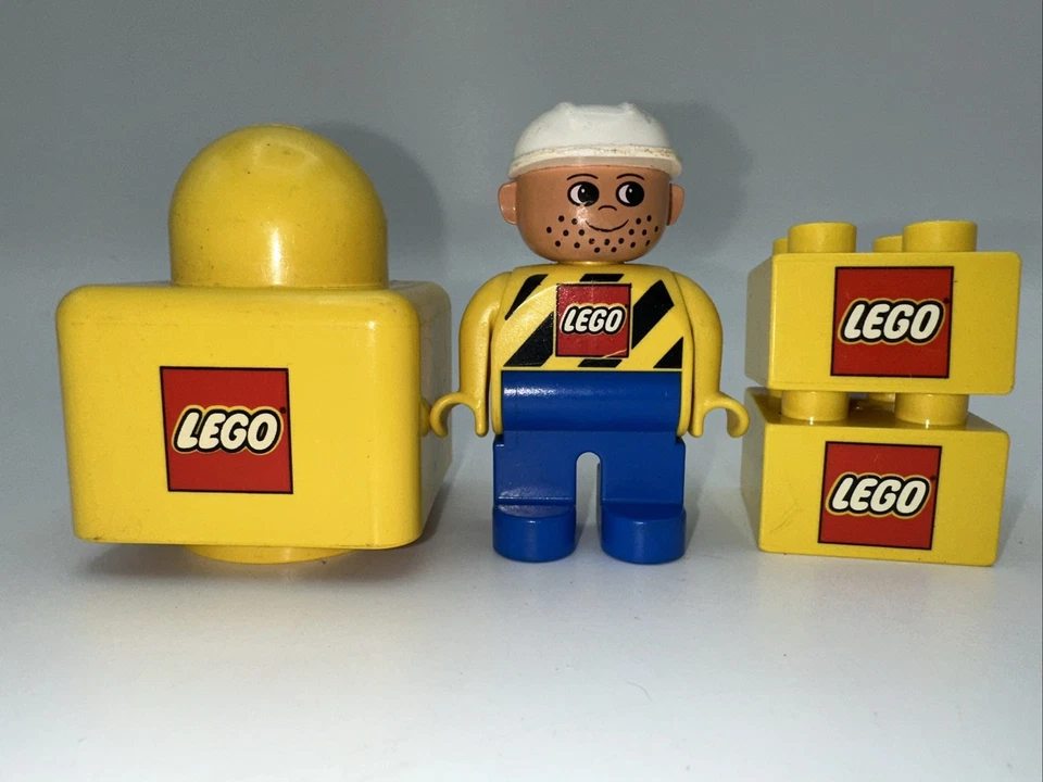 Lot Of 3 LEGO Marked Yellow Duplo Blocks & Construction Worker Figure - Image 1 of 2