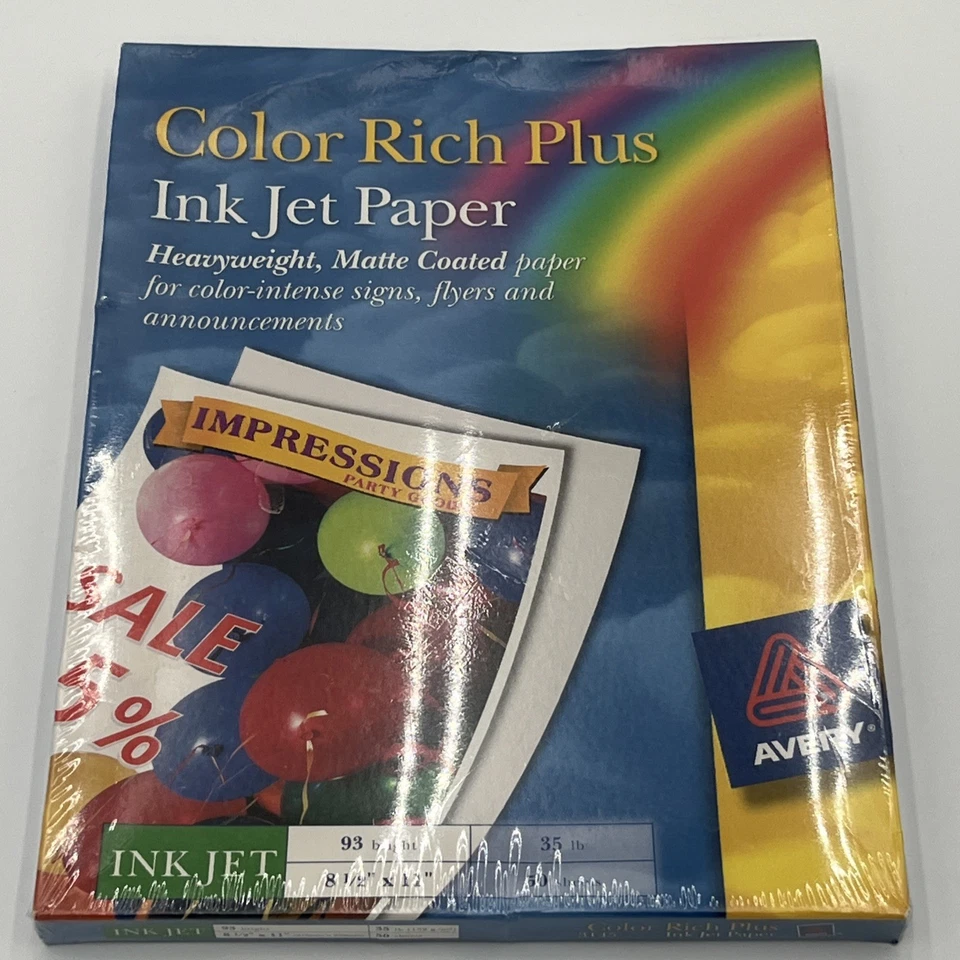 Avery Color Rich Plus Ink Jet Paper 93 Bright 35# 8.5" X 11" 50 Sheets