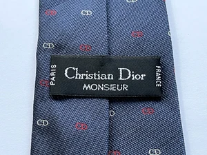 CHRISTIAN DIOR Silk Tie Navy And Red Logo Pattern - Picture 1 of 3