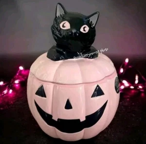 Halloween SCHWARZE KATZE Rosa JACK KÜRBIS Keksdose Leckerli Kanister Behälter Neu - Bild 1 von 12