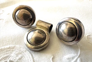 Vintage Sterling Silver 925 Pierced Button Earrings 3/4" & Pendant 1" (no chain) - Picture 1 of 9