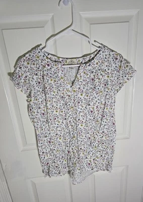 St Johns Bay Womens Cap Sleeve Floral White Blouse Medium - Image 1 of 4