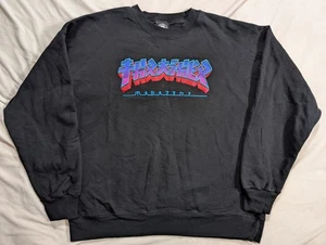 Thrasher Sweatshirt Mens L Black Godzilla Logo Japanese Font Burst Skateboard - Picture 1 of 8