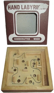 Vintage FUN Service Hand Labyrinth Handcrafted Wood Brain Teaser Guide SteelBall - Picture 1 of 6