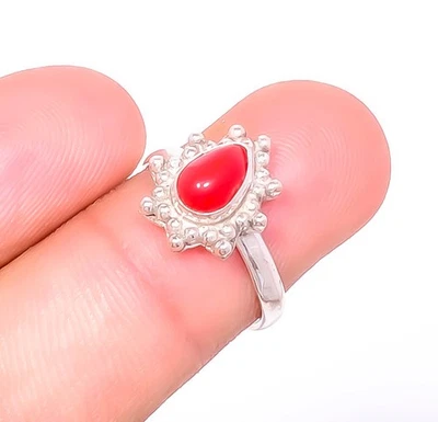 Anillo de joyería enchapado en plata con piedras preciosas de coral rojo s.6.5 TR7787-272 Foto 1 de 4