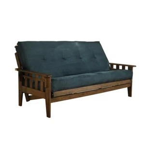 Tucson Frame-Rustic Walnut Finish-Suede Navy Mattress - Picture 1 of 6