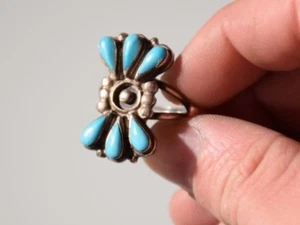 Vintage Sterling Silber Ring mit 6 tropfenförmigen Türkis Steinen 6,1 g Größe 5,75 - Bild 1 von 6