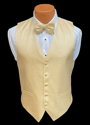 Men's Cardi Collection Yellow Tuxedo Vest & Tie Fullback Wedding Groom Prom - Image 1 of 3
