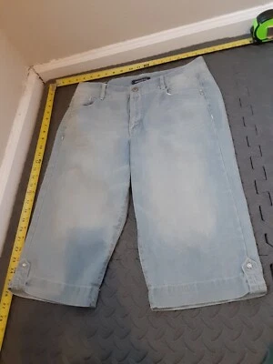 NUEVO CON ETIQUETAS BANDOLINOBLU Algodón Madera Denim Claro Brady Puño Rollo Skimmer Capri Talla 6 #S156 Foto 1 de 3