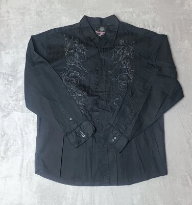 Point Zero Vintage Mens 2XL Black Button Down Long Sleeve Shirt Stiched Graphic  - Image 1 of 4