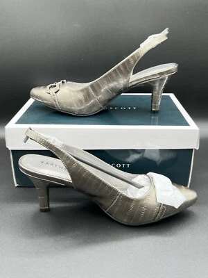 Karen Scott Gildda Embossed Slingback Pumps Open-Toe Pewter Size 8 NWB - Image 1 of 4