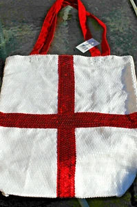 BARRATTS - SEQUINED ENGLAND TOTE BAGS NEW ST GEORGES SHOPPING BAGS RED/WHITE - Picture 1 of 1