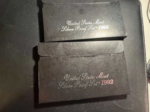Lot 1992 and 1993-S US Mint SILVER Proof Set 5 Coins In US Mint Holder W/COA 90% Cover