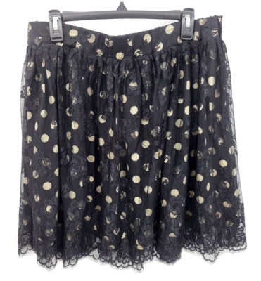Ivanka Trump Skirt Womens XL Black Chiffon Metallic Gold Polka Dot Flowy - Image 1 of 4