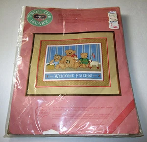 Vintage Kit #51003 Dimensions - From the Heart Bear Friends Crewel - 1986 - Picture 1 of 3