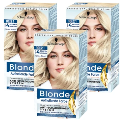 3 x Schwarzkopf Blonde Aufhellende Farbe 10.21 Kühles Blond