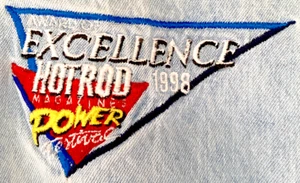 Hot Rod Mag Shirt Denim Embroidered Mens XXL Button Down 1998 Grunge VTG Dad - Imagen 1 de 9