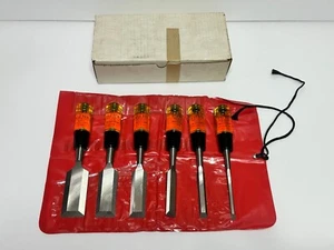 NOS Great Neck USA 6pc SuperPro Amber Chisel Set w/ Kit Bag Beveled 1/4"-1-1/2" - Picture 1 of 10