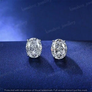 2Ct Oval Cut Lab Created Diamond Solitaire Stud Earrings 14K White Gold Plated - Picture 1 of 4
