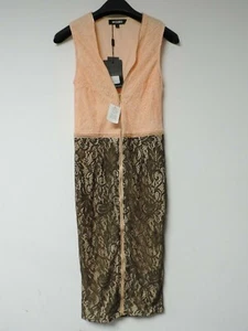 Missguided Lace Zip Midi Dress Peach/Khaki Size UK 6 DH002 JJ 06 - Picture 1 of 4