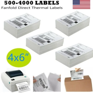 4000- 4x6" Fanfold Direct Thermal Shipping Labels for Zebra & Rollo Printers US - Picture 1 of 13