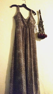 Women's Leopard pin Up Long Maxi Dress Size 8 M , Maxi Dress New w Tags - Picture 1 of 8
