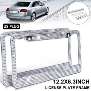 Bling Crystal License Plate Frame Handcrafted Rhinestone Car Frame Plate USA - Picture 1 of 12