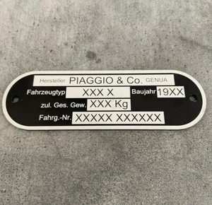 Placa de características adecuada para Piaggio, Vespa, con año de fabricación, grabada incl. datos - Imagen 1 de 2