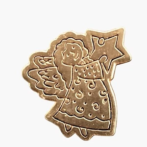 Guardian Angel Pin Pinback Holding Star Heart Folk Art Vintage Holiday Jewelry - Picture 1 of 4