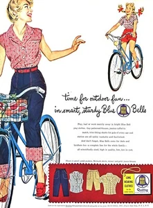 1954 BLUE BELL CLOTHES Genuine Vintage Print Ad Mom & Daughter on Bicycles - Picture 1 of 1