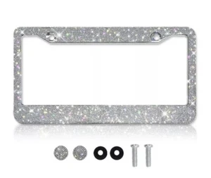 Bling Rhinestone Sparkling License Plate Frame Tag Cover Accessory Car Vehicle - Picture 1 of 6