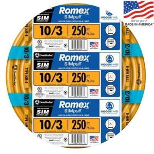 Southwire Romex SIMpull 250 Fuß 10/3 solider nichtmetallischer orangefarbener Draht (von der Rolle) - Bild 1 von 1