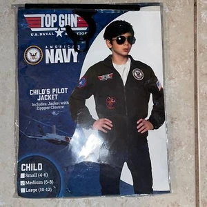 BAMBINO RAGAZZA TOP GUN NAVY PILOTA GIACCA HALLOWEEN COSTUME VESTITO MD NUOVO - Foto 1 di 4