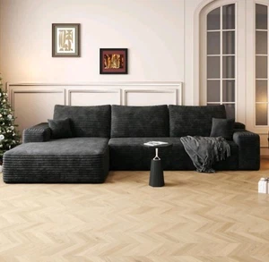 107" L Shaped Corduroy Cloud Couches with Chaise Comfy Sectional Boneless Sofas - Picture 1 of 7